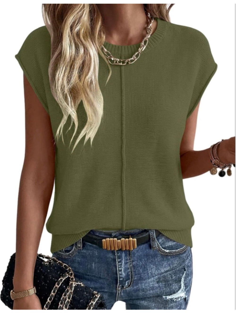 NEW Lightweight Cap Sleeve Crew Neck Sleeveless Sweater S